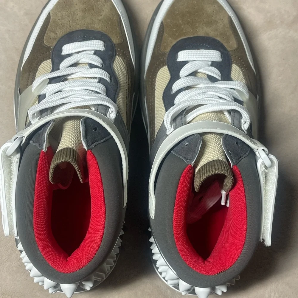 Christian Louboutin ASTROLOUBI MID FLAT Gray and White High-Top Sneakers - Picture 6 of 10